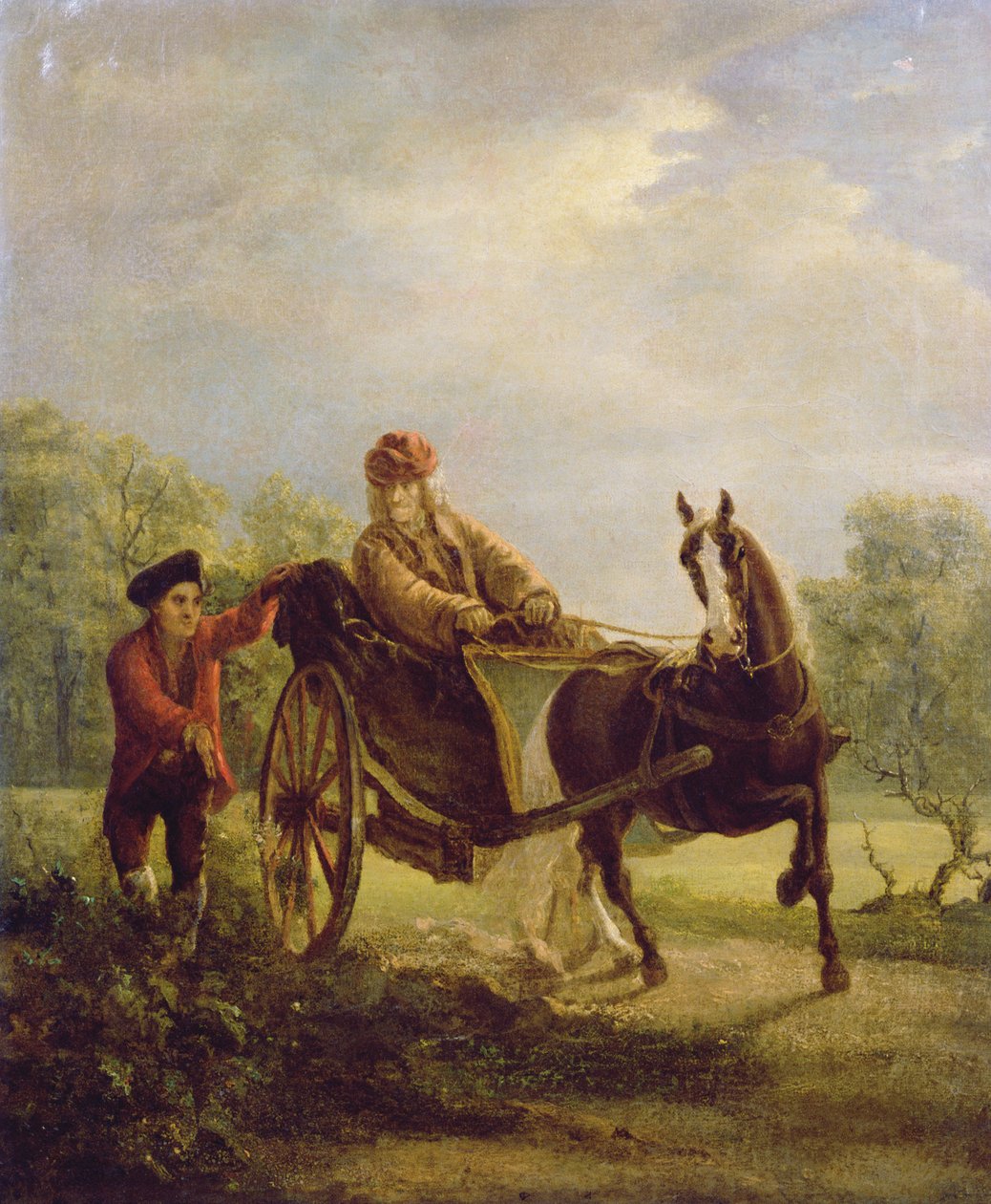 Voltaire (1694-1778) i en cabriolet på Ferney av Jean Huber