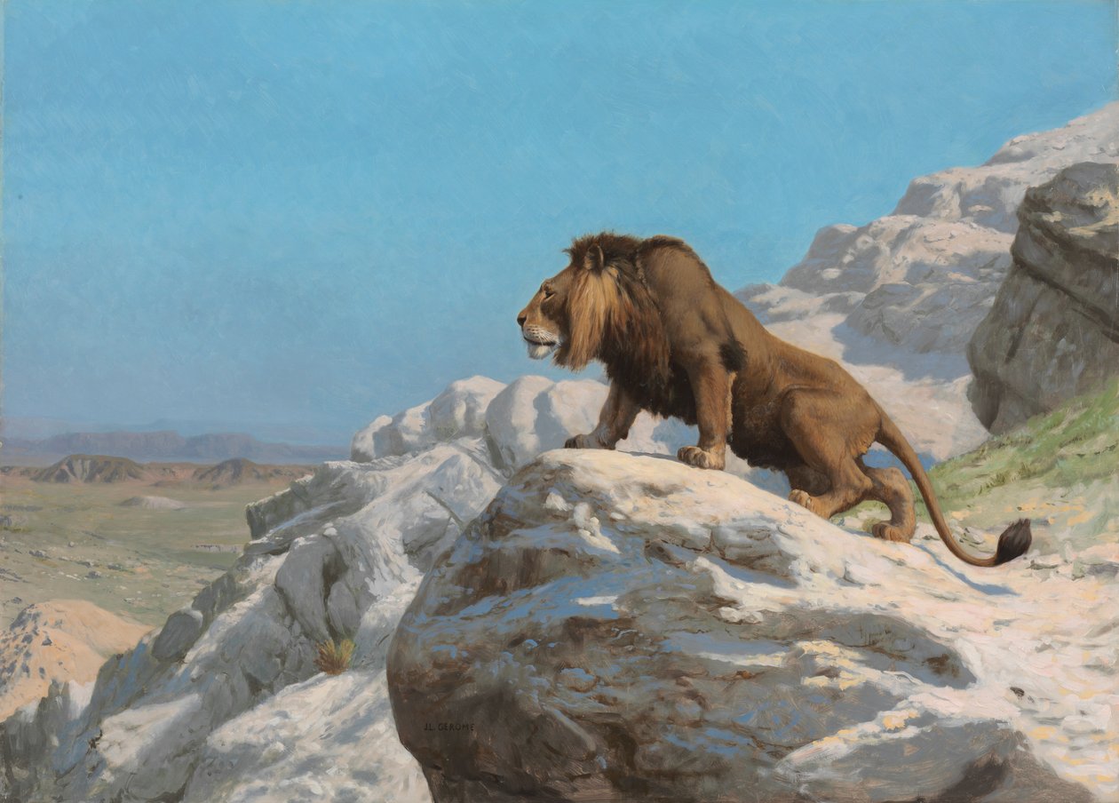 Lion on the Watch, ca. 1885. av Jean Leon Gerome