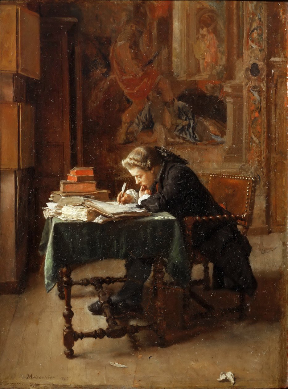 Ung mann skriver av Jean Louis Ernest Meissonier