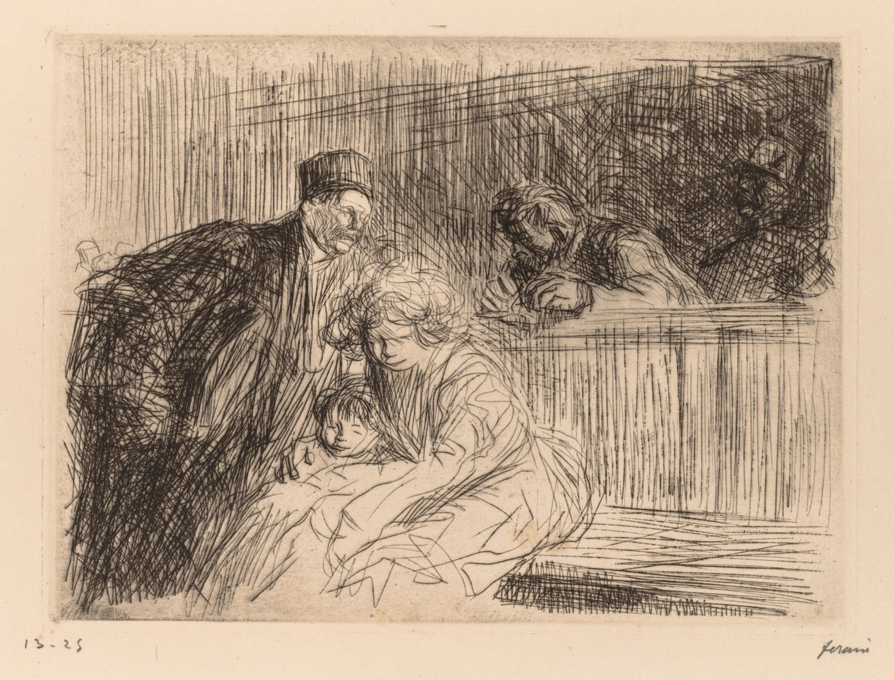 Advokaten snakker med siktede. av Jean Louis Forain