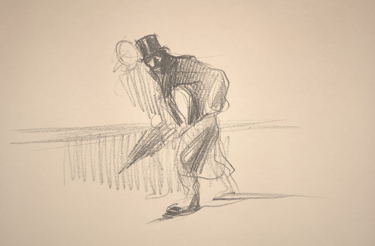 Mann med paraply (litho) av Jean Louis Forain