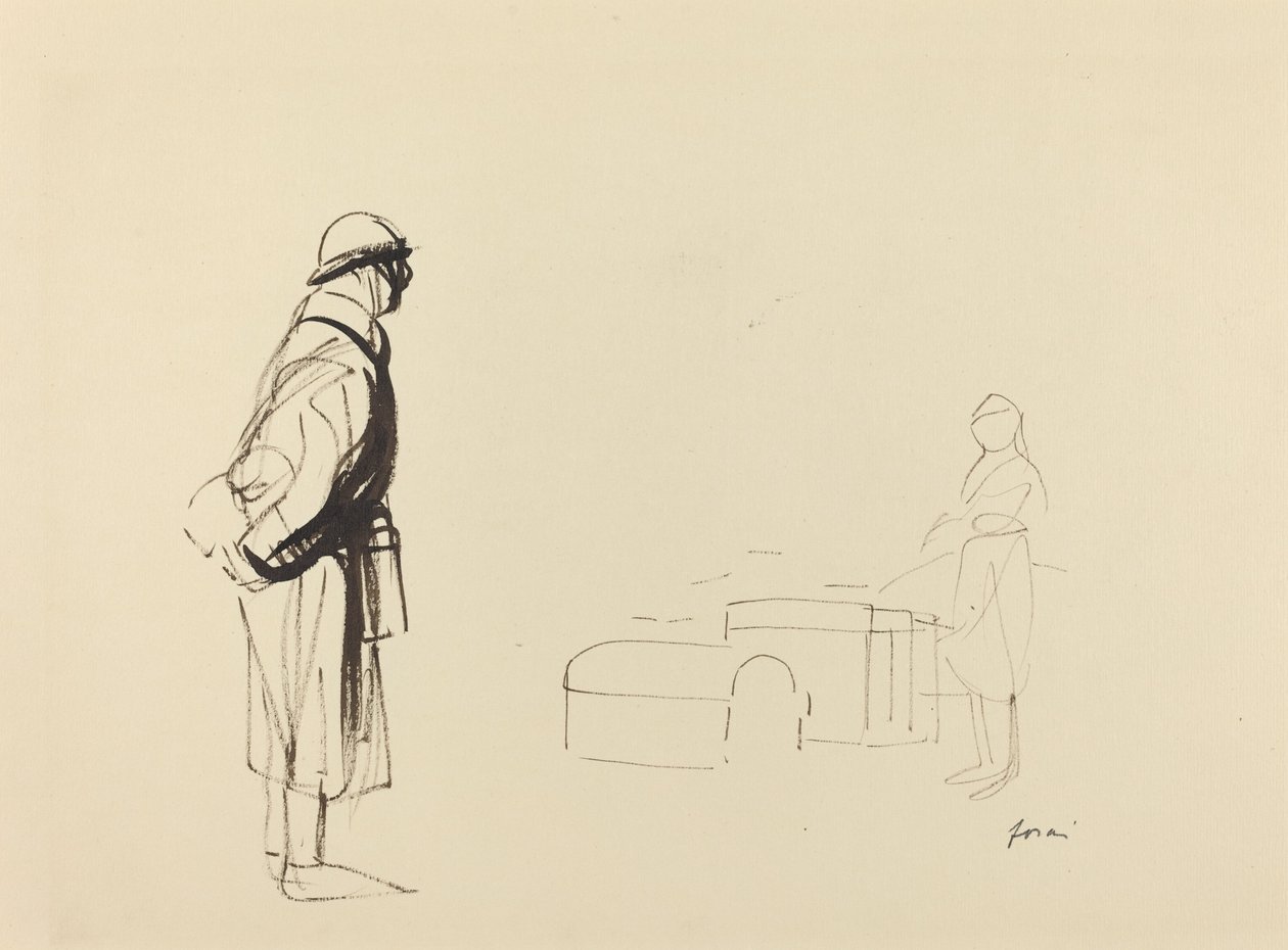 Poilu og sykepleier, ca. 19141919. av Jean Louis Forain