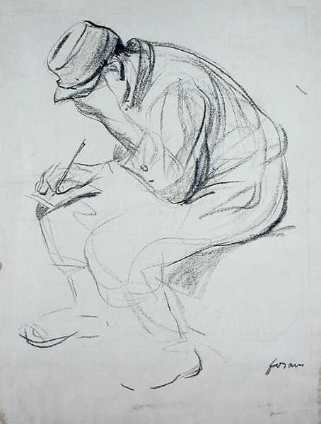 Soldatskriving (litho) av Jean Louis Forain