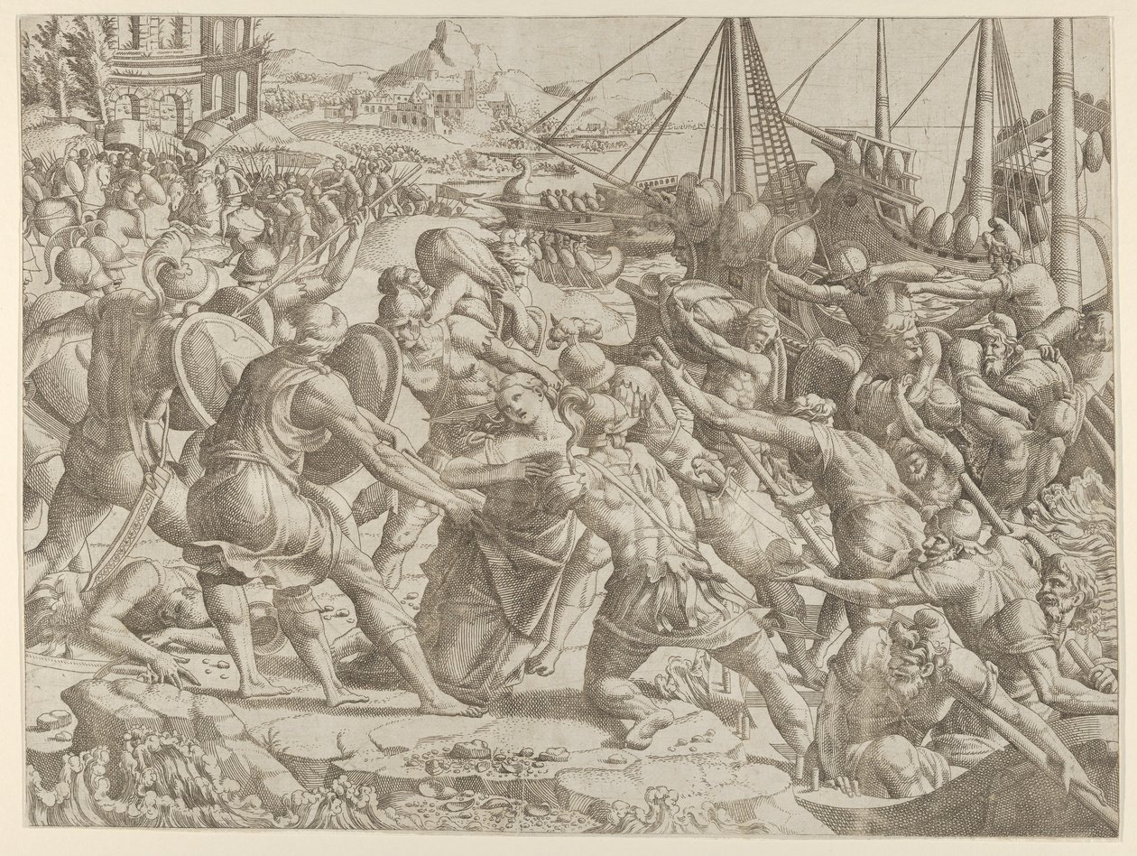 Bortføringen av Helen, 1535-55. av Jean Mignon