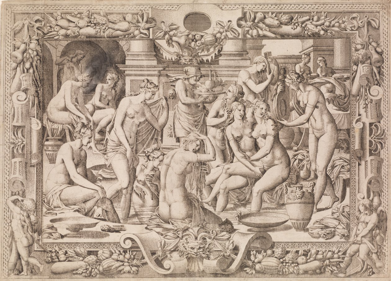 Kvinner som bader, 1535-55. av Jean Mignon