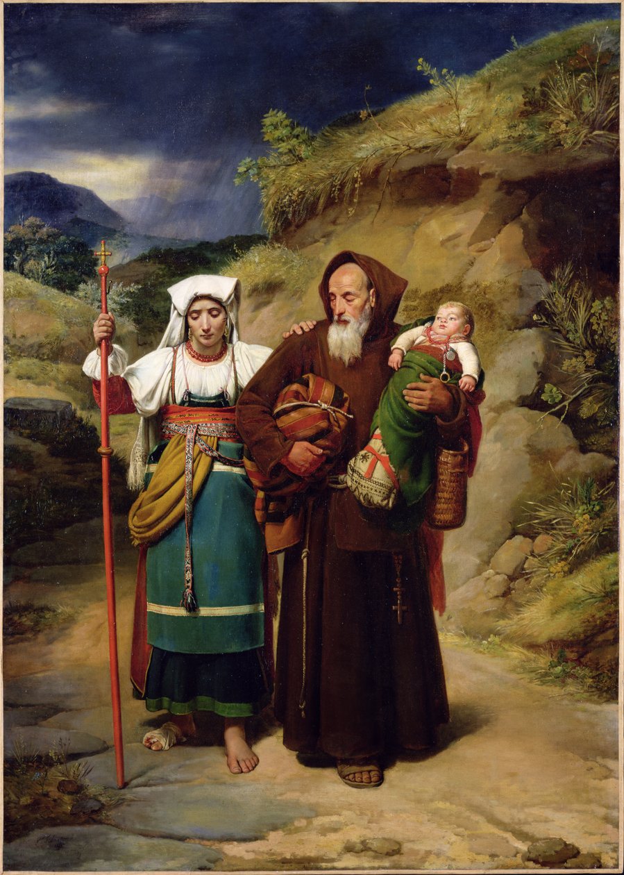 En munk hjelper en pilegrim av Jean Victor Schnetz
