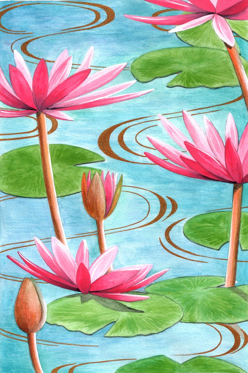 Lotus Flower, 2008 (gouache og fargestift på papir) av Jenny Barnard