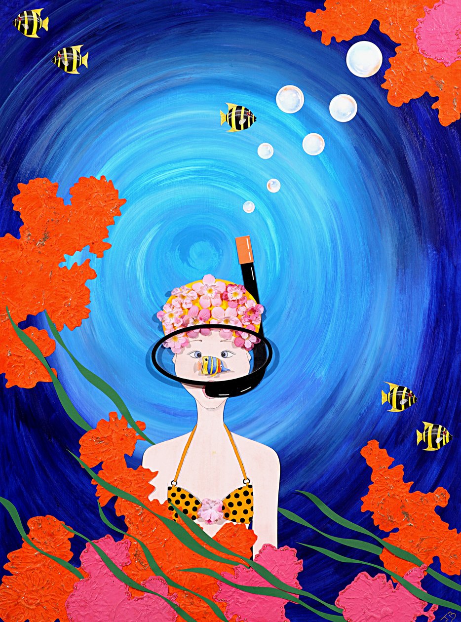 Scuba Diva, 2008 (akryl på papir) av Jenny Barnard