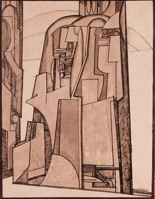 Landskap, ca. 1914 (penn og blekk) av Jessica Desmott