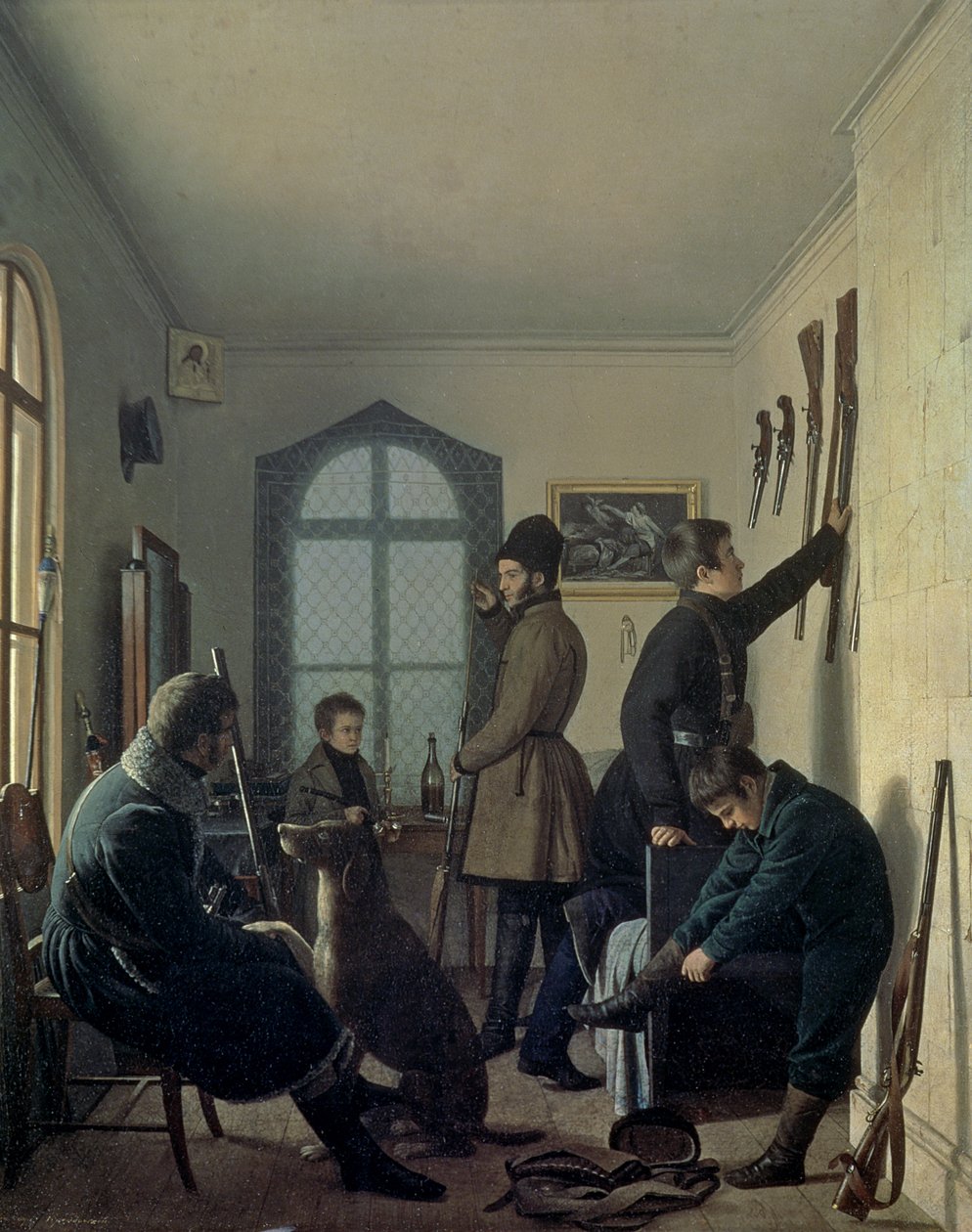 Forberedelser til jakt, 1836 av Jevgraf Fiodorovitch Krendovsky