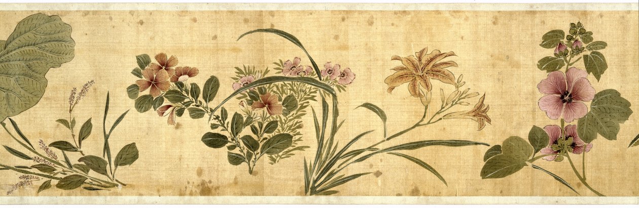 Ett hundre blomster, 1629 (farge på silke) av Jiayan Chen