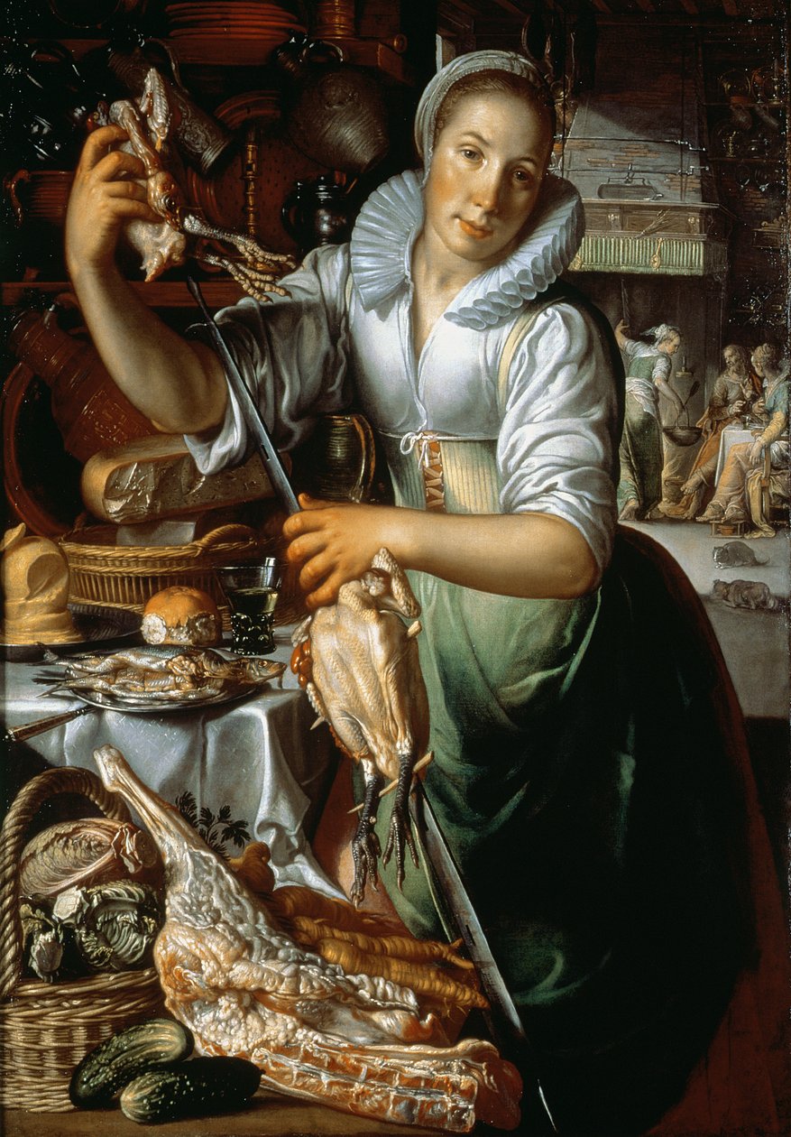 The Kitchen Maid (med Kristus, Maria og Martha) ca. 1620-25 av Joachim Wtewael or Utewael
