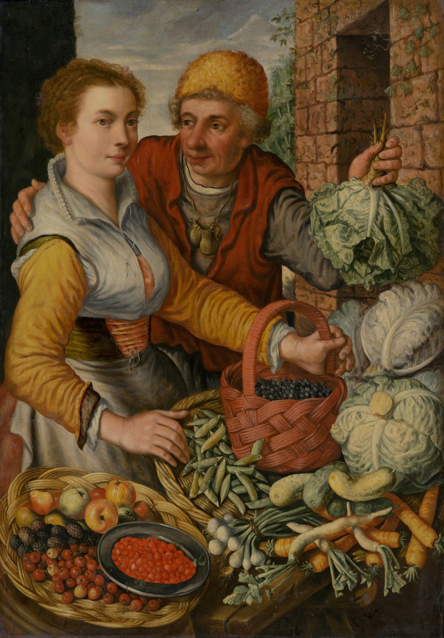 Frukt- og grønnsakselgerne, ca. 1570. av Joachim Beuckelaer