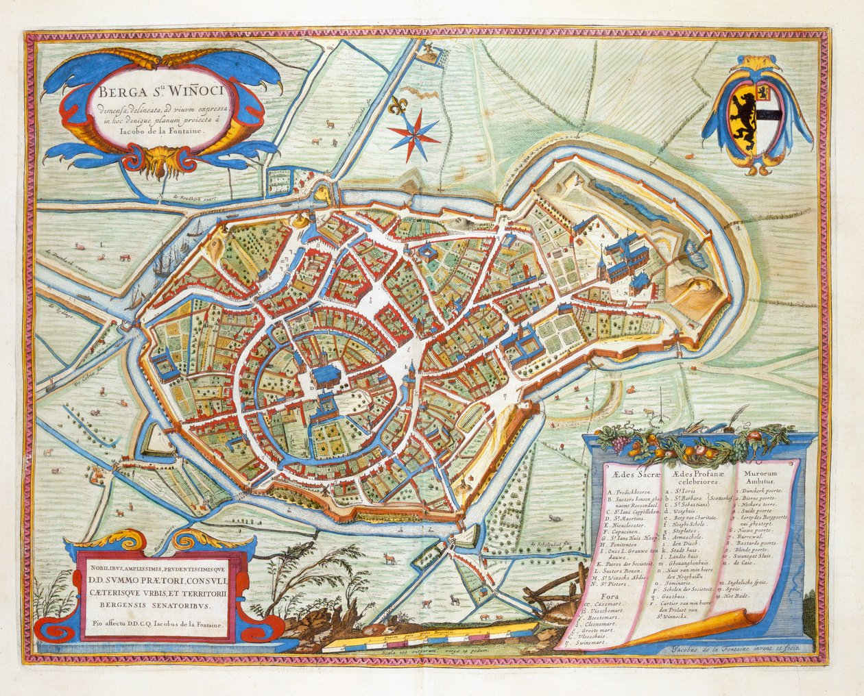 Bergen, Nederland, 1649 (håndfarget gravering) av Joan Blaeu