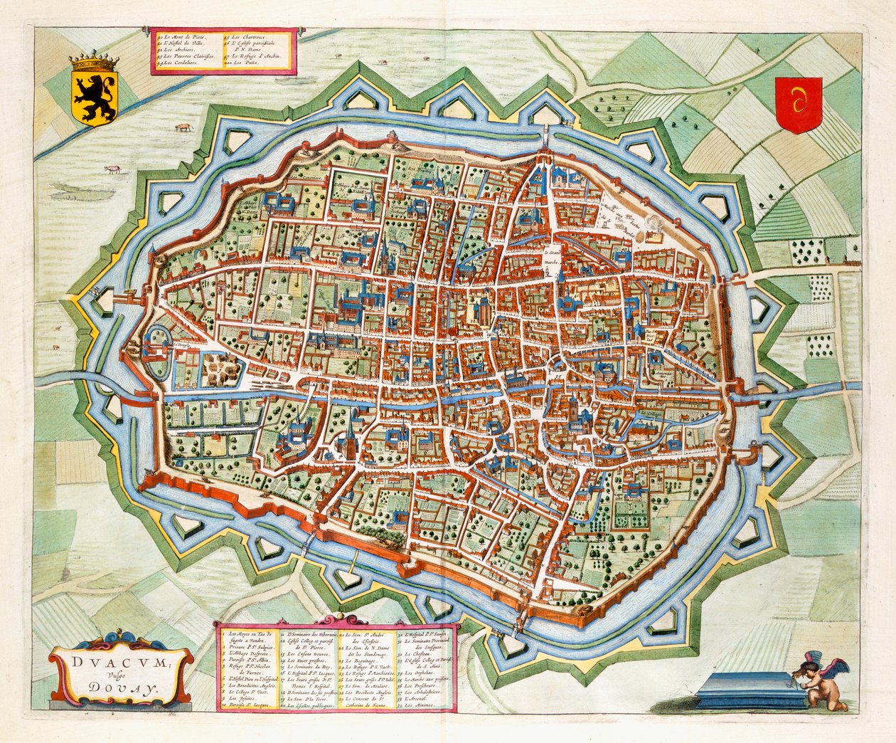 Douai, 1649 (håndfarget gravering) av Joan Blaeu