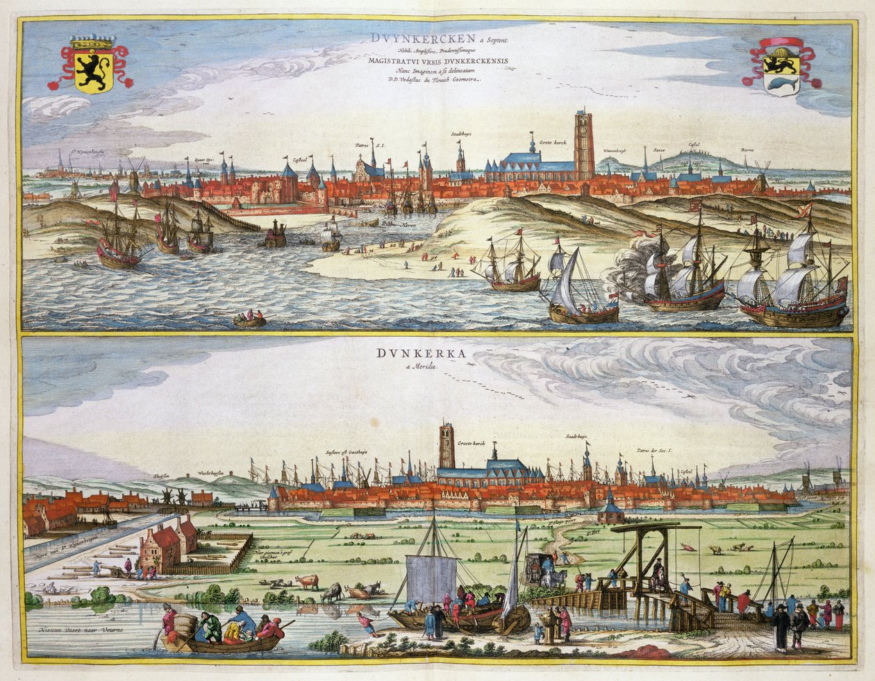 Byen Dunkirk under den spanske okkupasjonen, utgitt i Amsterdam, 1649 av Joan Blaeu
