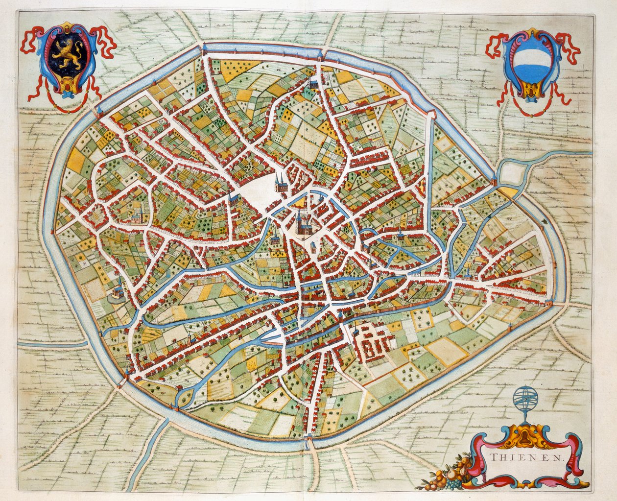 Tienen, 1649 (håndfarget gravering) av Joan Blaeu