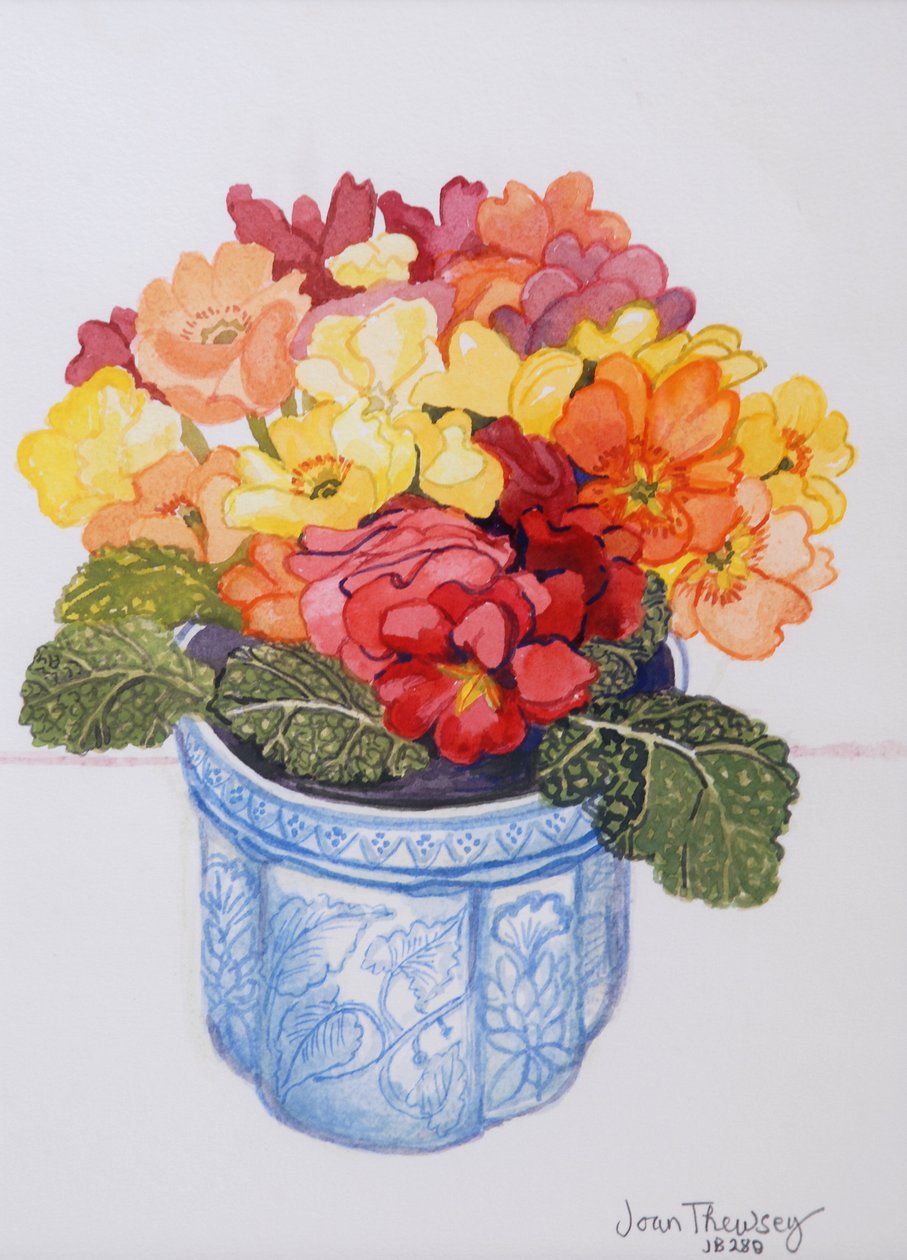 The Multicolored Primrose 2011 (akvarell på papir) av Joan Thewsey
