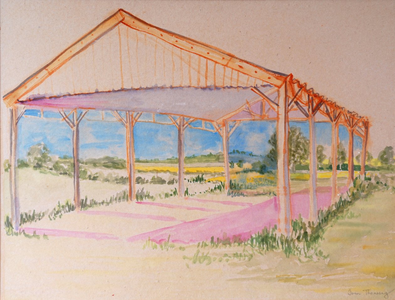 Through the Barn, 2011, akvarell på kinesisk papir av Joan Thewsey