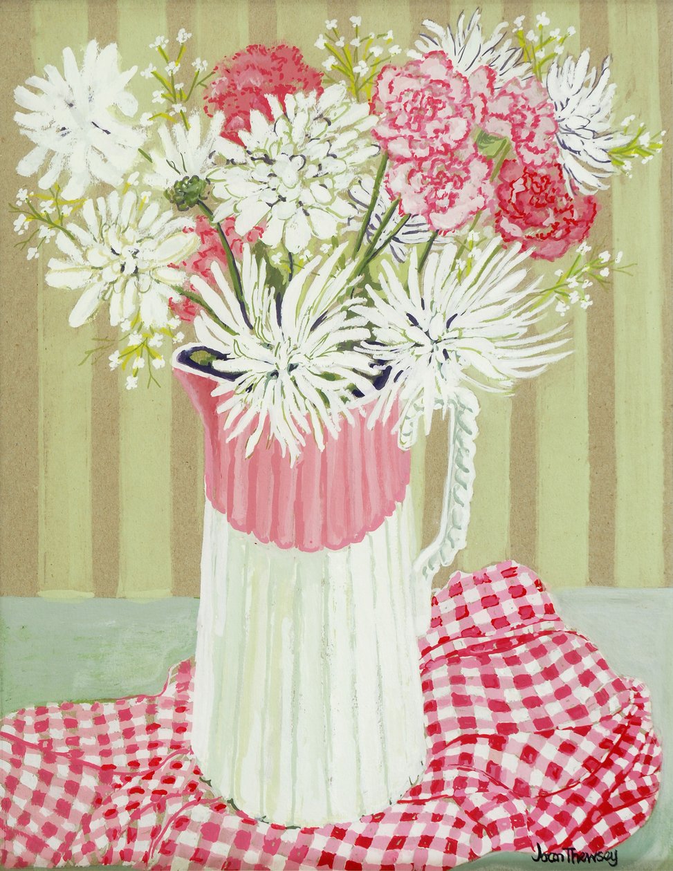 White Chrysanthemums and Spray, 2008, (gouache) av Joan Thewsey
