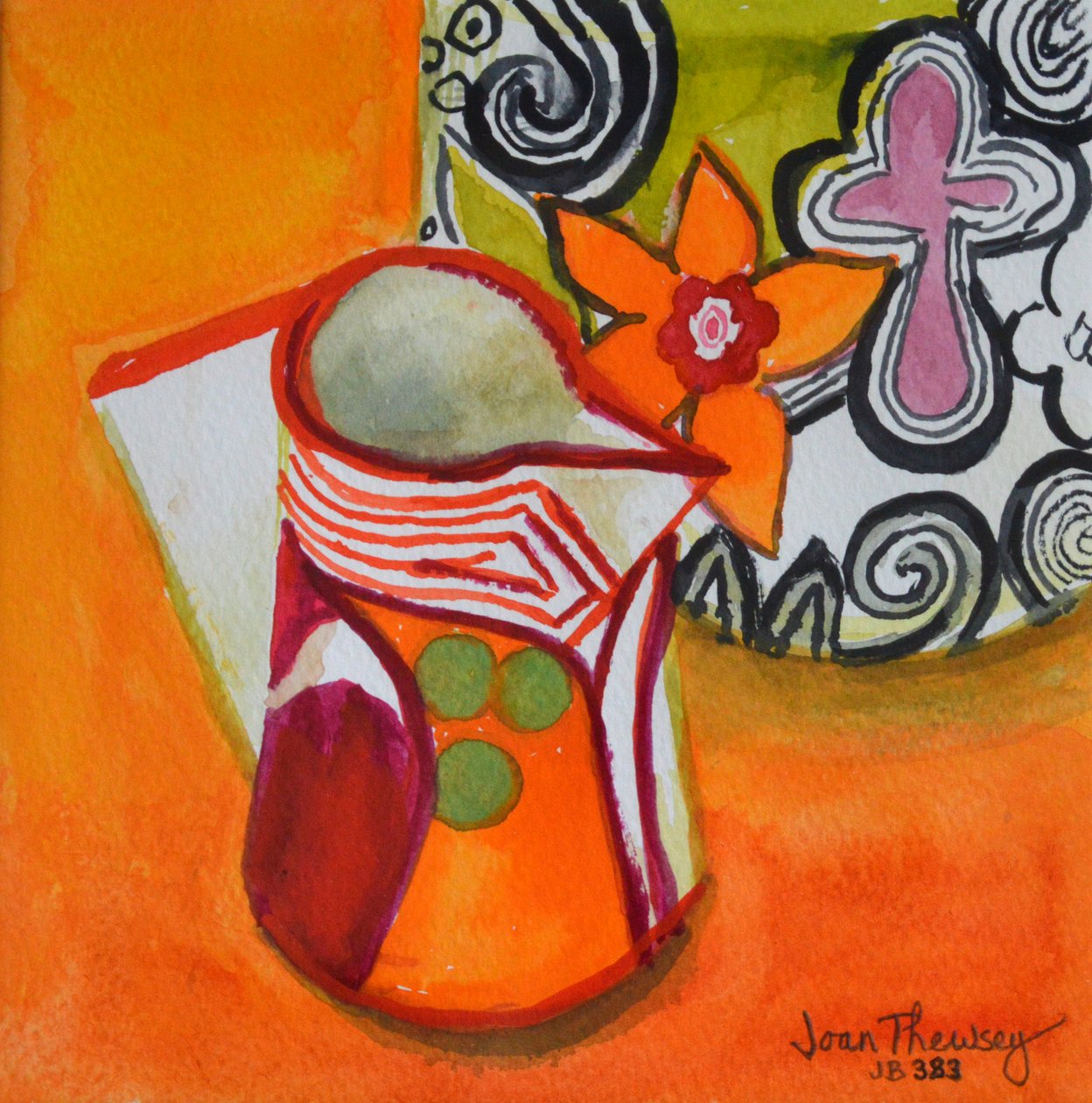 Art Deco kanne og skål, 2000, (gouache) av Joan Thewsey