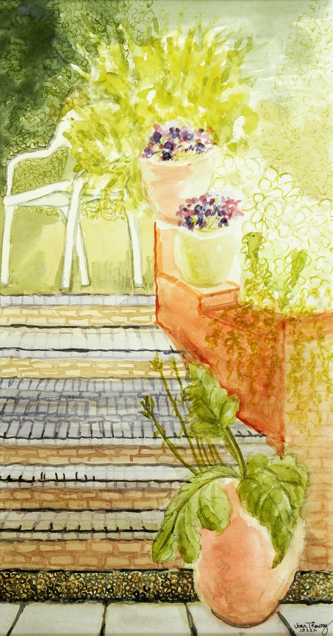Cynthias Garden;Steps and Pots,2009, av Joan Thewsey