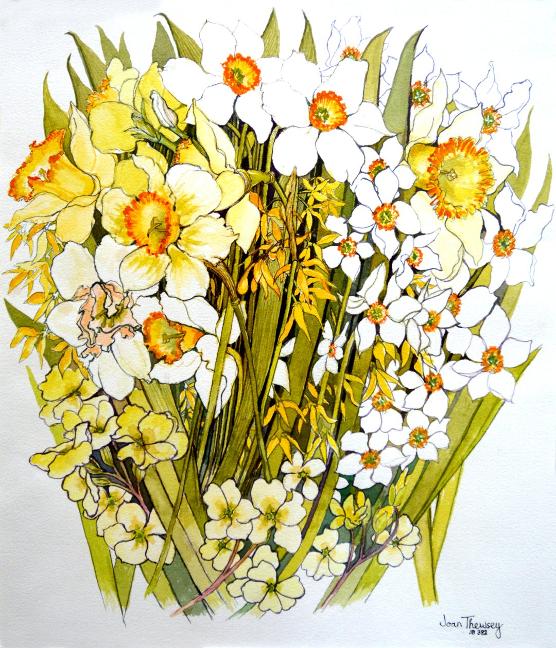 Påskeliljer, Narcissus, Forsythia og Primroses, 2000 av Joan Thewsey