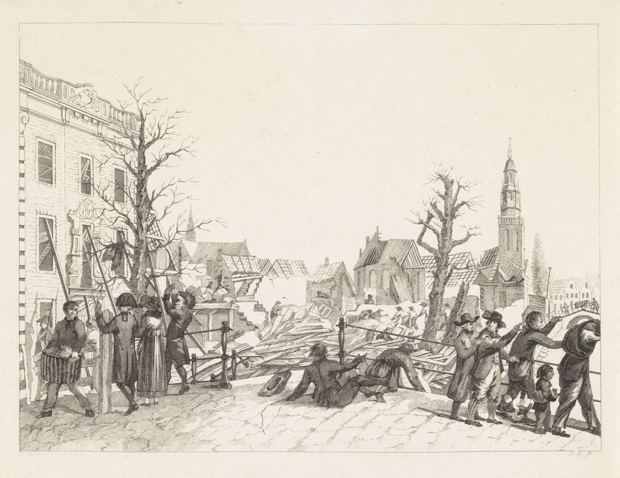 Ruiner i Leiden etter kruttkatastrofen, 1807 av Joannes Bemme