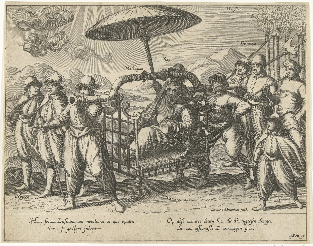 Portugisisk i en sedanstol av Joannes van Doetechum (I)