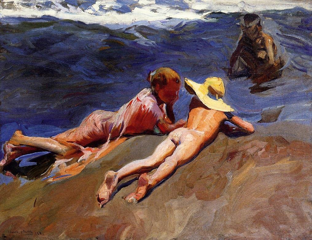 På sanden, Valencia -stranden av Joaquín Sorolla