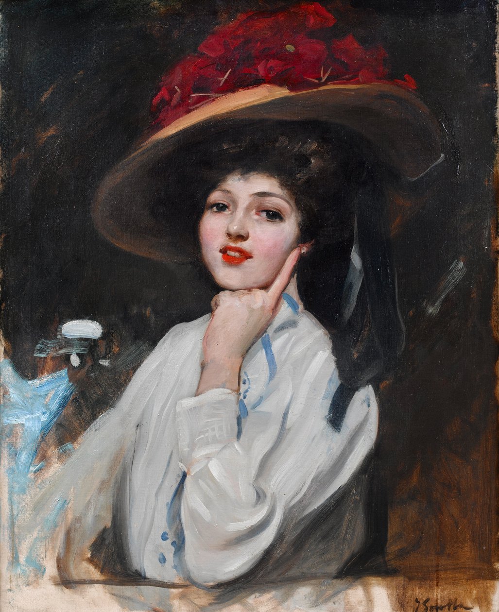 Portrett av en ung kvinne i hatt, antatt å være Raquel Meller av Joaquín Sorolla