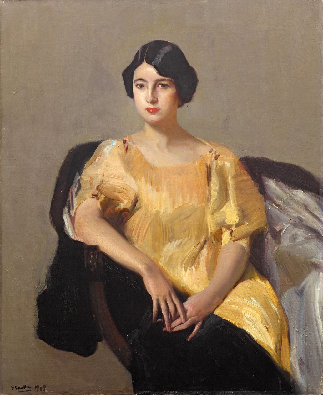 Elena i en gul kappe, 1909. av Joaquín Sorolla