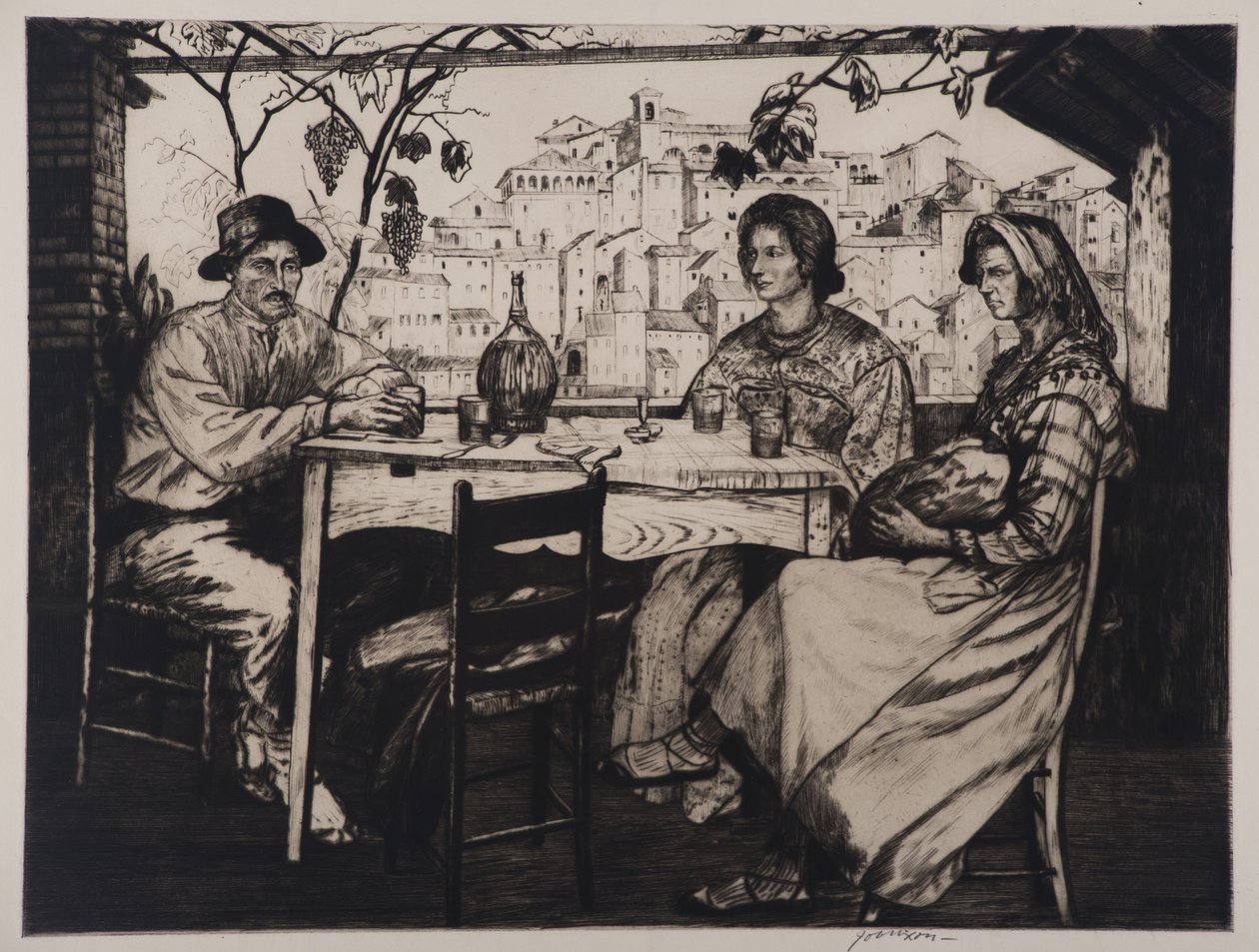 Una Trattoria, 1928 (etsing og tørrnipp) av Job Nixon