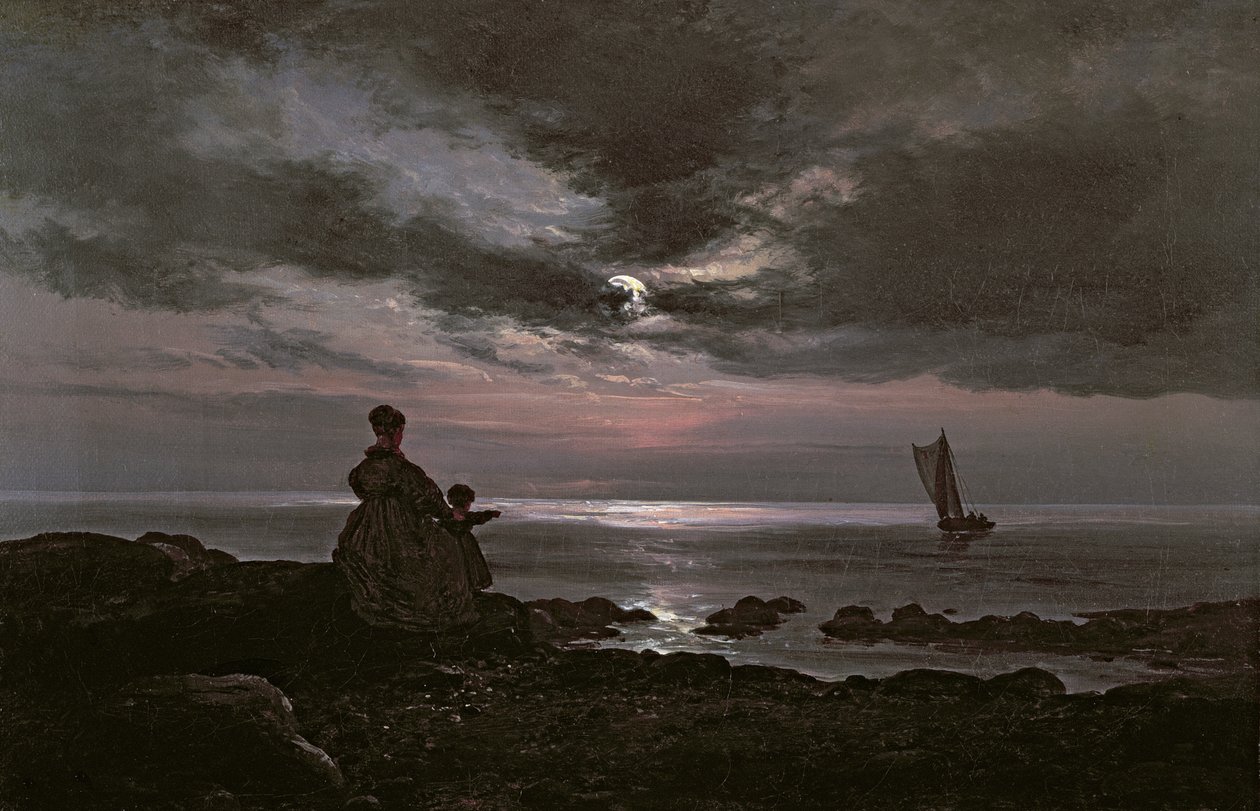 Mor og barn ved havet, 1840 av Johan Christian Dahl