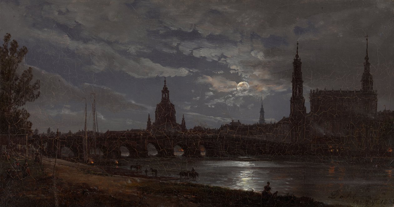Utsikt over Dresden ved måneskinn av Johan Christian Dahl