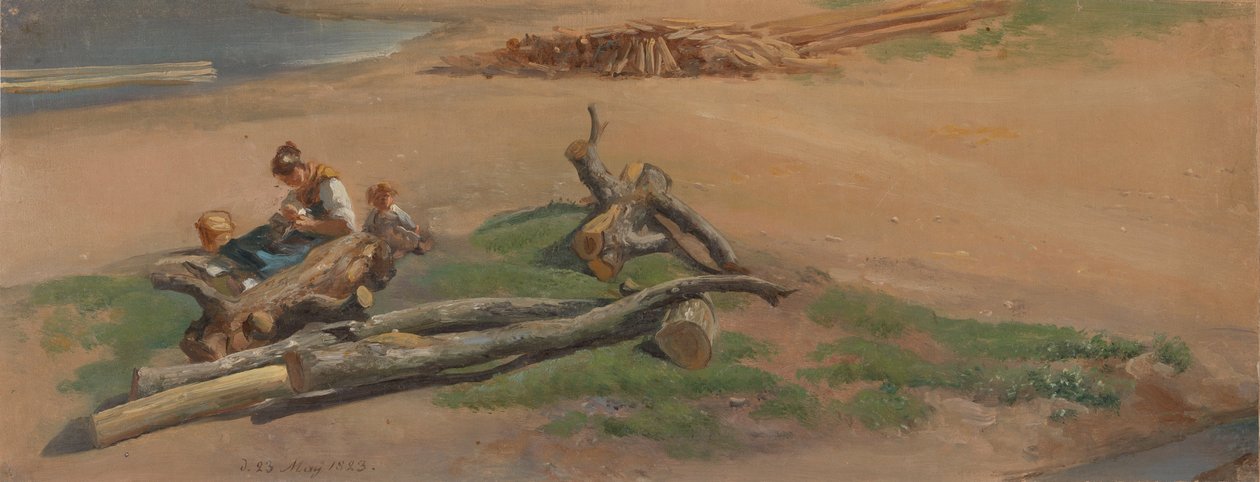 Kvinne og barn på en elvebredd av Johan Christian Dahl