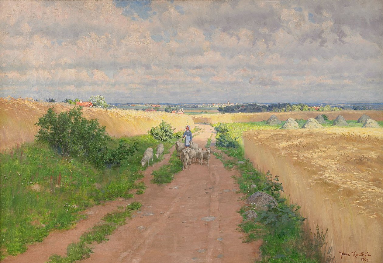 Beitepike i sommerlandskap av Johan Fredrik Krouthen