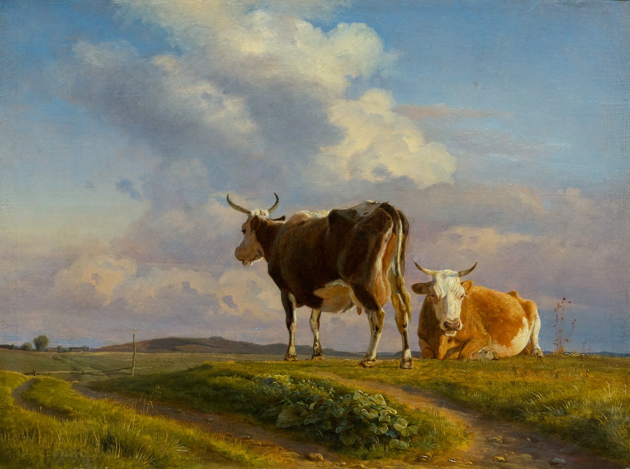 To kyr i et åpent felt av Johan Thomas Lundbye