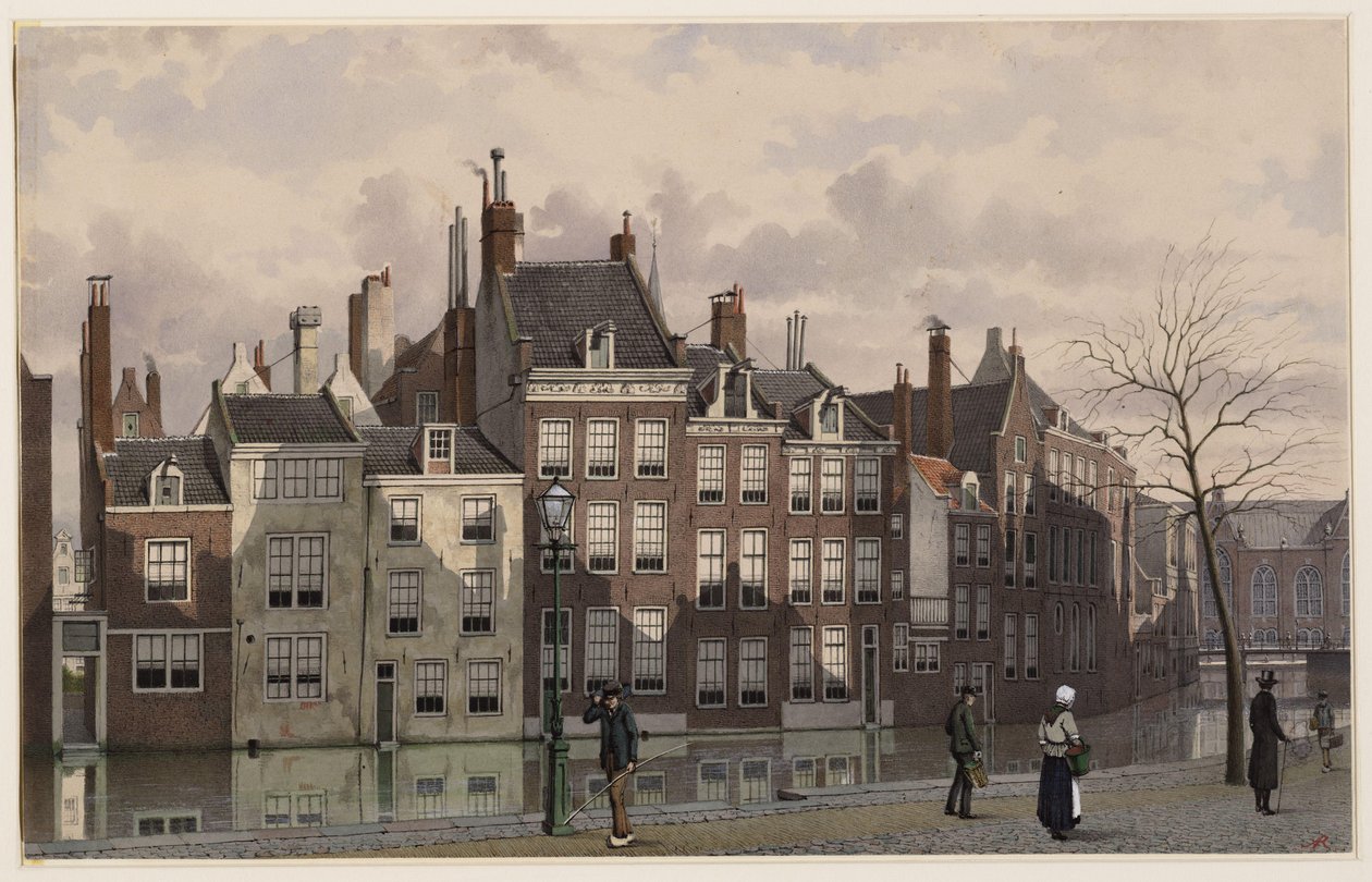 Nieuwezijdsvoorburgwal. Tegning. Amsterdam, Amsterdam byarkiv av Johan Rieke