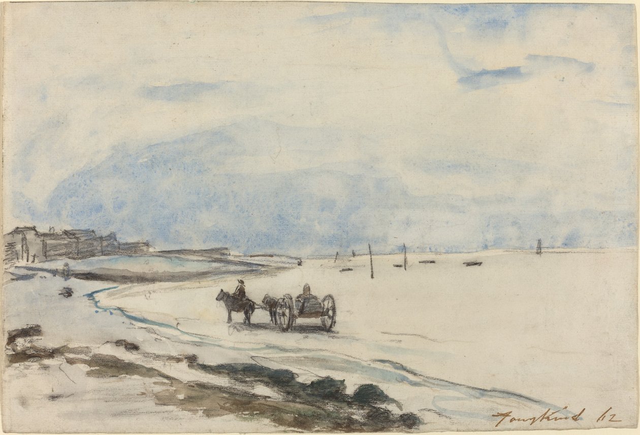 Vogn på stranden ved Etretat av Johan Barthold Jongkind