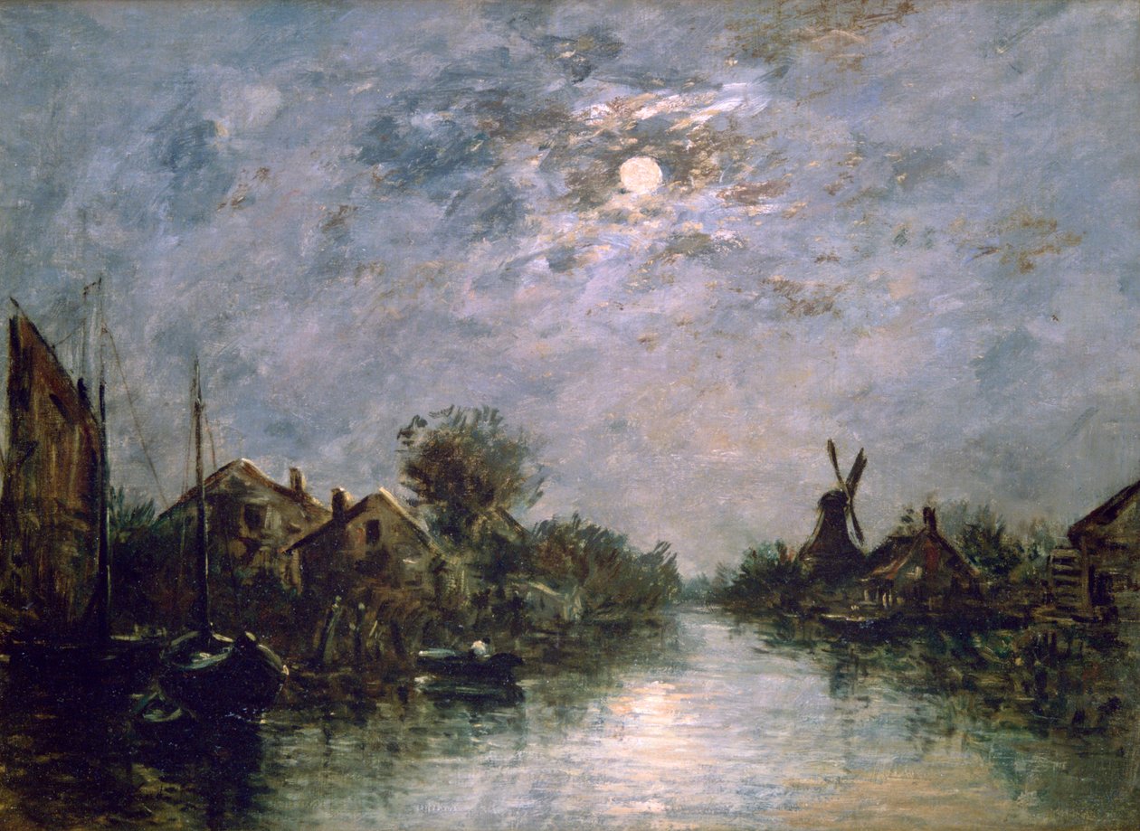 Dutch Channel in the Moonlight, c1840-1891 av Johan Barthold Jongkind