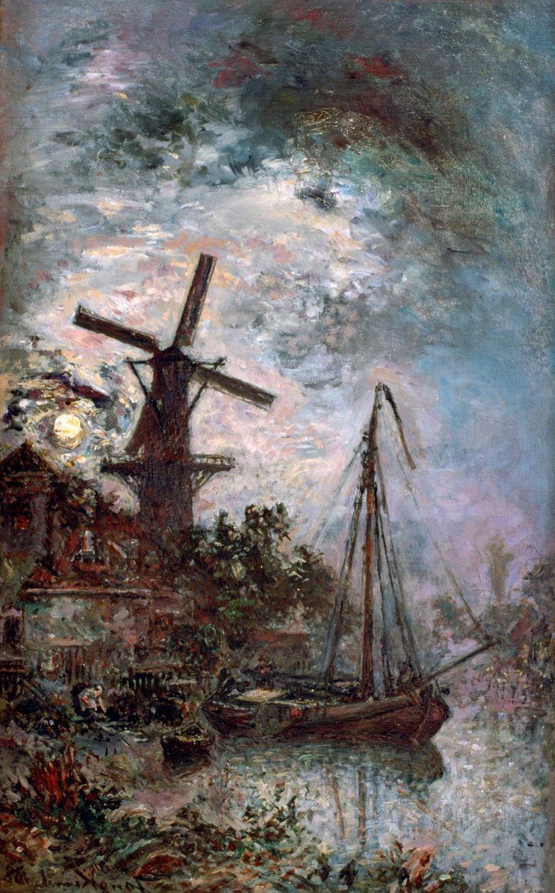 Landskap med en mølle, 1888 av Johan Barthold Jongkind