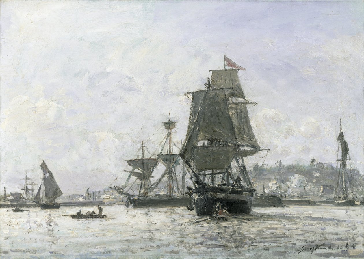 Store seilbåter på Honfleur av Johan Barthold Jongkind