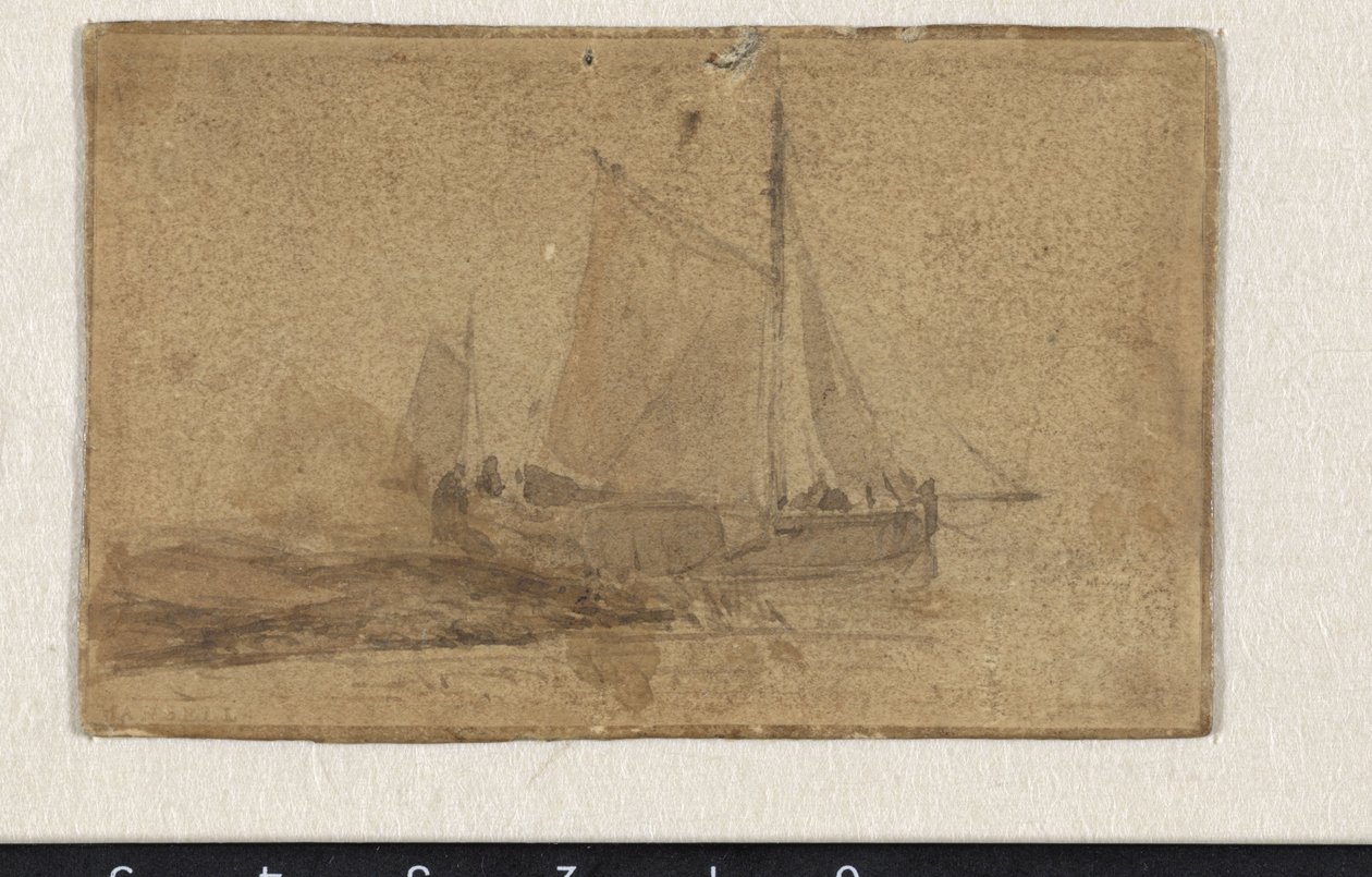 Fiskelekter fortøyd ved et nes av Johan Barthold Jongkind
