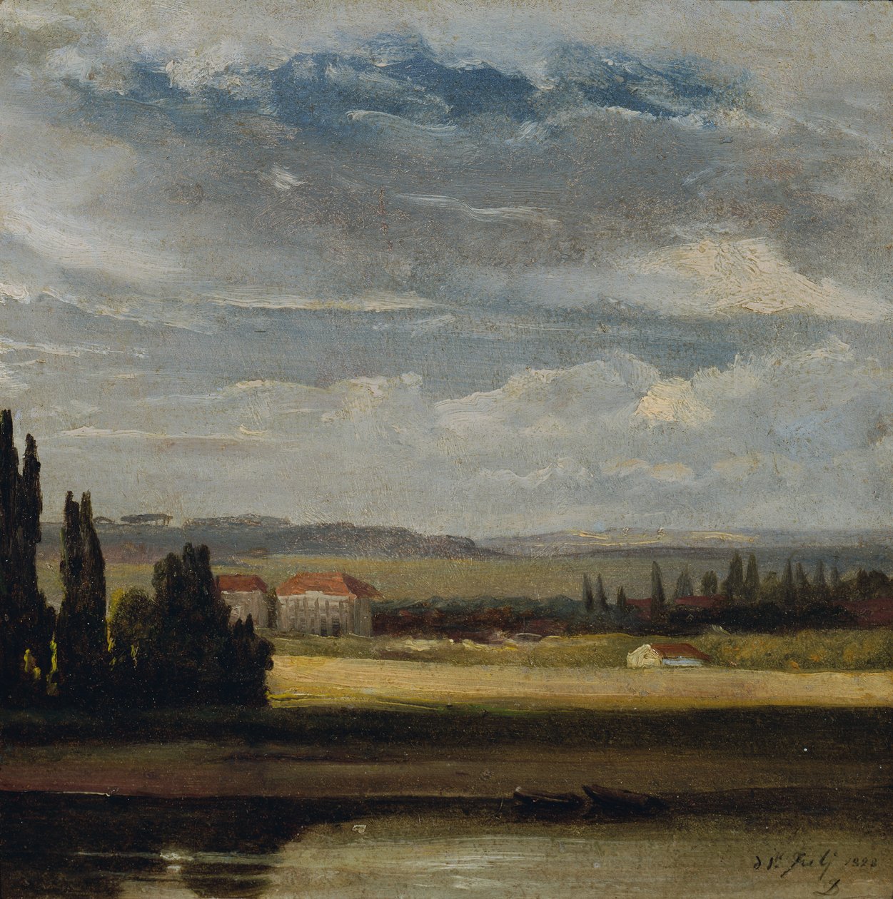Landskapsutsikt med høy overskyet himmel av Johan Christian Dahl
