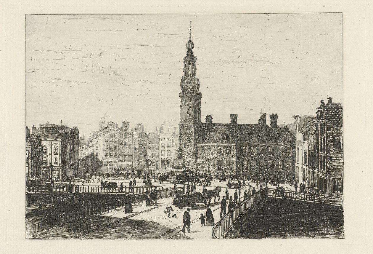 Utsikt over Muntplein i Amsterdam av Johan Conrad Greive