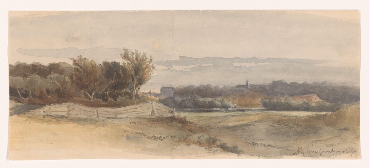 Panoramalandskap av Johan Hendrik Weissenbruch (signed by artist)