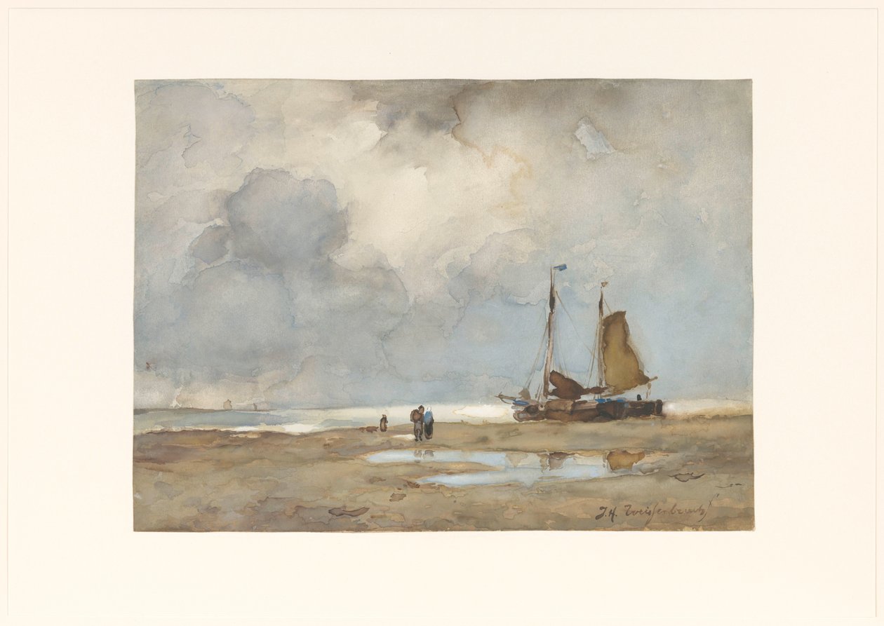 Utsikt på stranden av Johan Hendrik Weissenbruch