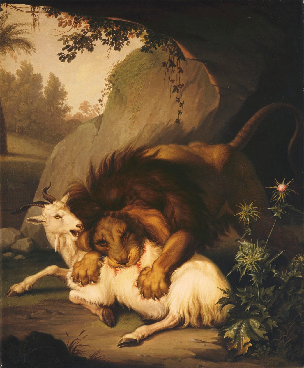 En løve angriper en geit, 1785 av Johan Wenzel Peter