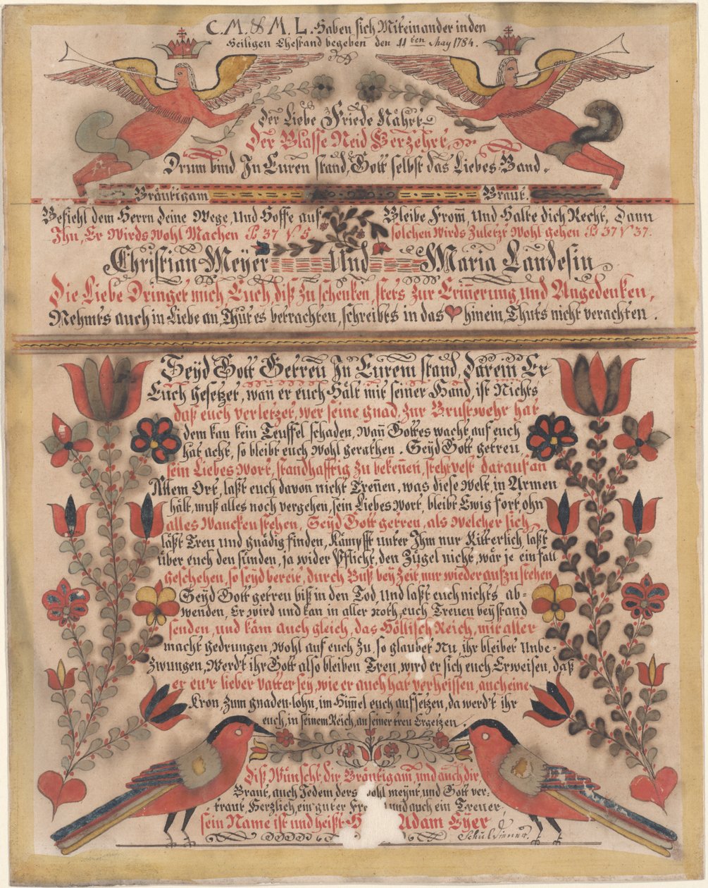 Ekteskapshilsen for Christian Meyer og Maria Landes, 1784 (wc og blekk på papir) av Johann Adam Eyer
